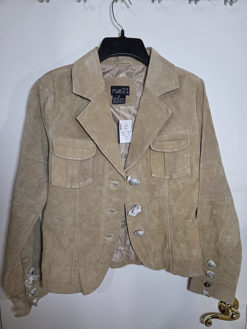 Vintage rue21 Tan Suede Leather Blazer Jacket Womens Size M Y2K Western Boho NWT